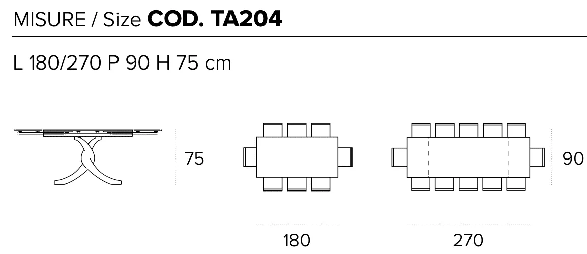 Размеры стола Target Point Twist 180(270)X90 см, TA204